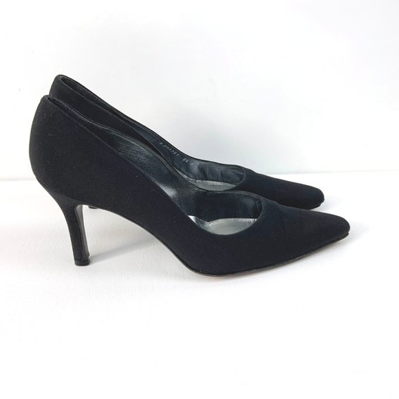Stuart Weitzman Square Toe Black Crepe Heels Pumps  Sz 8.5 - Picture 10 of 16